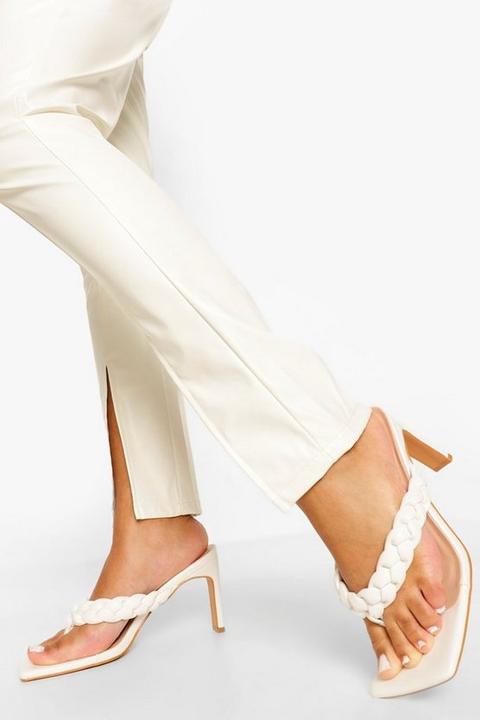 Womens Square Toe Plaited Toe Post Mule - White - 3, White