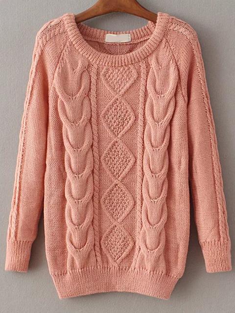 Maglione Maniche A Raglan Cable Rosa