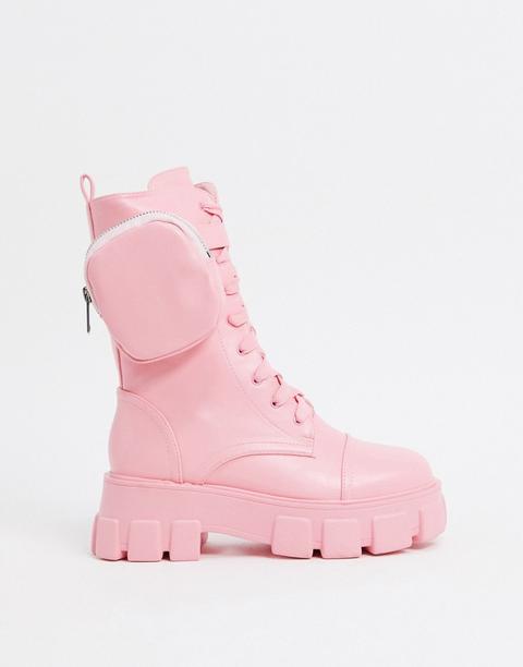 Botas Intention De Media Caña Y Suela Gruesa Con Bolsito Rosa Pastel De Public Desire