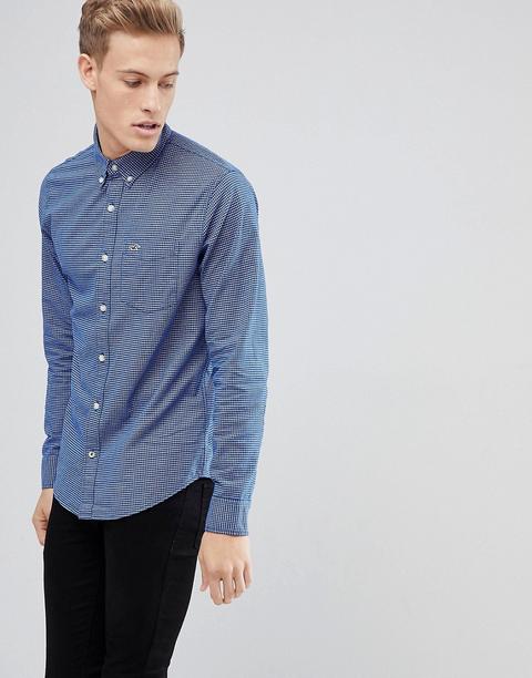 Hollister - Camicia Oxford Button-down Slim Blu A Quadretti Con Logo A Gabbiano - Blu