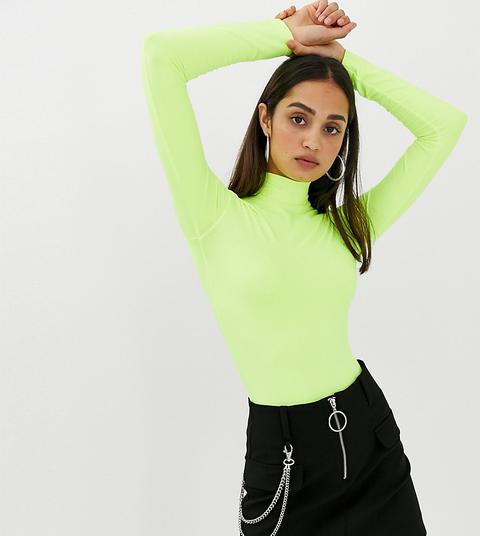 Bershka High Neck Body In Neon Yellow - Yellow