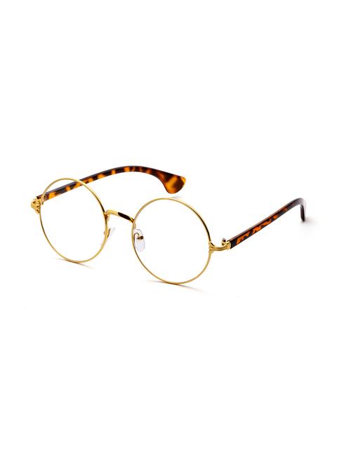 Gold And Leopard Frame Clear Lens Round Glasses