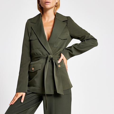 Khaki Belted Utility Blazer