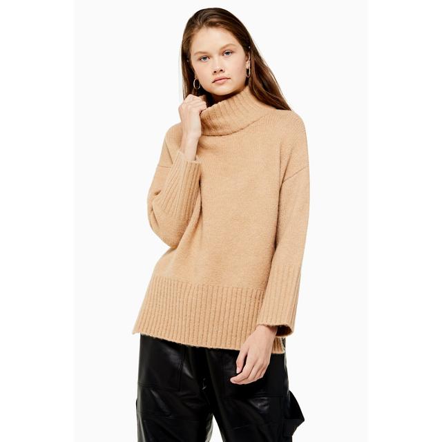 camel funnel neck jumper