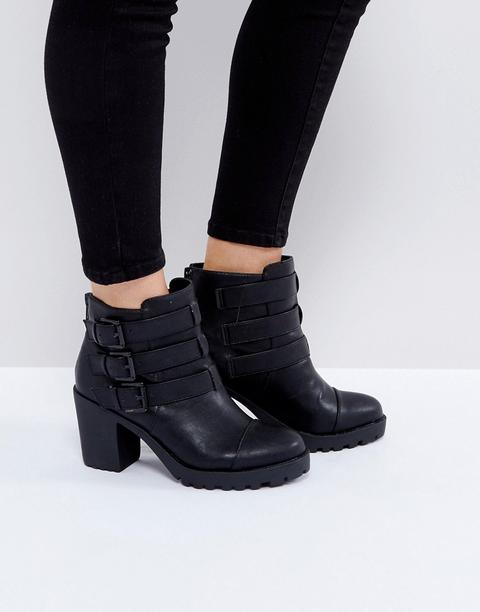London Rebel - Stivaletti Con Tacco Largo E Fibbie - Nero
