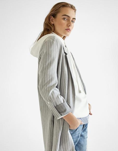 Blazer In Maglia Aperture Grigio Melangiato