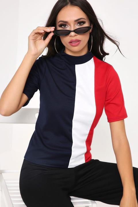 Navy / White / Red Colour Block Tshirt