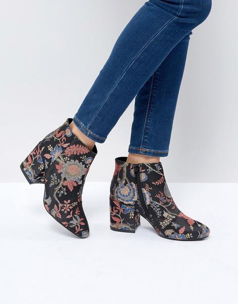 Boohoo - Stivaletti Con Tacco In Jacquard A Fiori - Nero