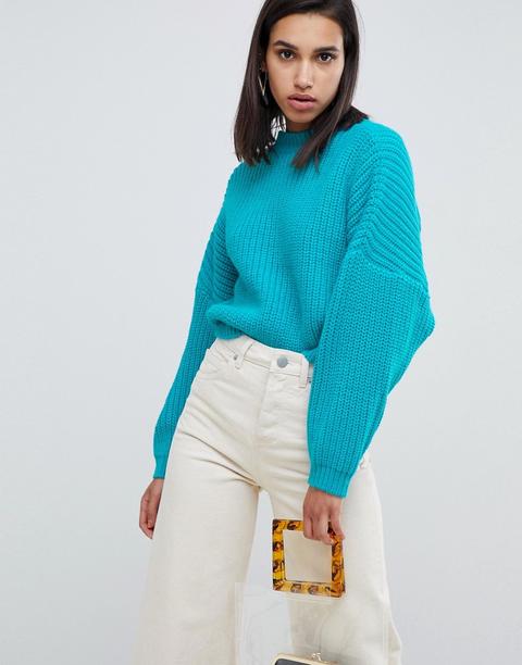 Asos Design - Maglione Corto Con Maniche A Banana - Blu