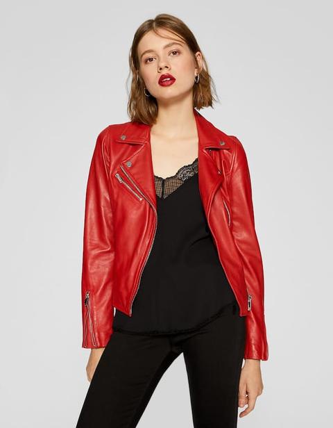 Giubbotto Biker Pelle Rosso