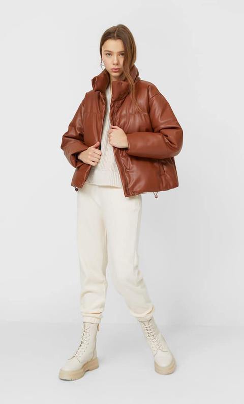 Stradivarius Blouson Puffa En Similicuir Camel Clair M