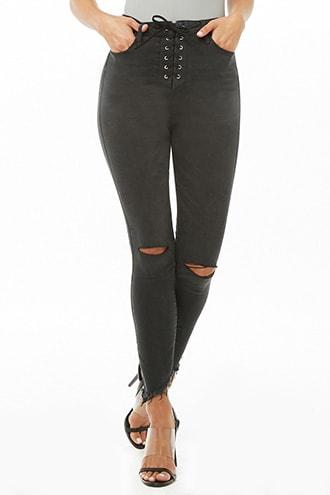 Forever 21 Frayed Hem Skinny Jeans Black