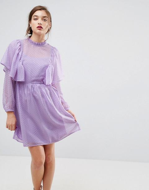 Asos Metallic Spot Ruffle Smock Mini Dress - Purple