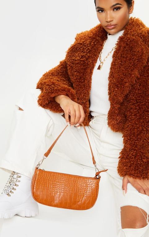 Sac Style 90's En Croco Marron Clair, Marron Clair