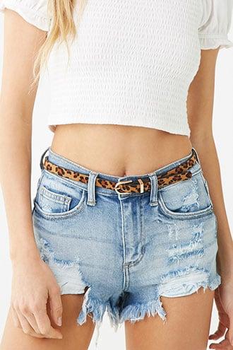 Forever 21 Cloud Wash Distressed Denim Shorts , Light Denim