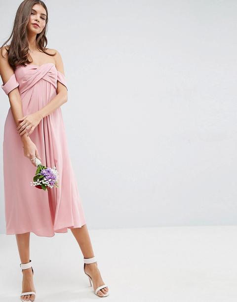 Vestido Midi Palabra De Honor Con Nudo Delantero De Asos Wedding