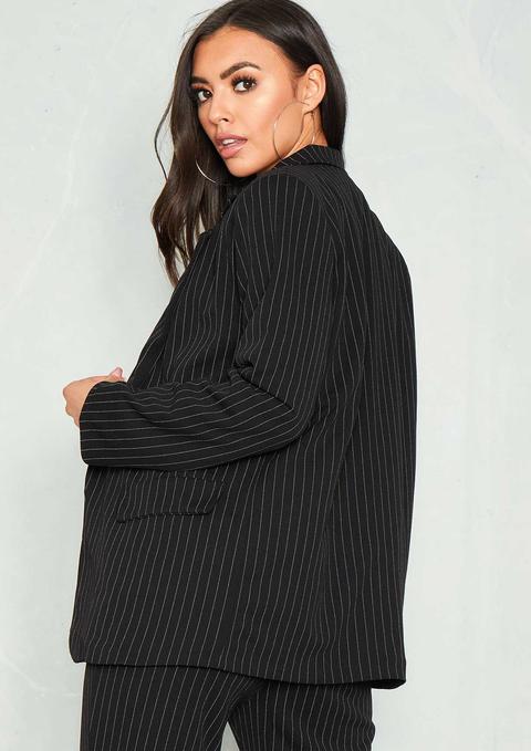 Elizabeth Black Pinstripe Longline Blazer