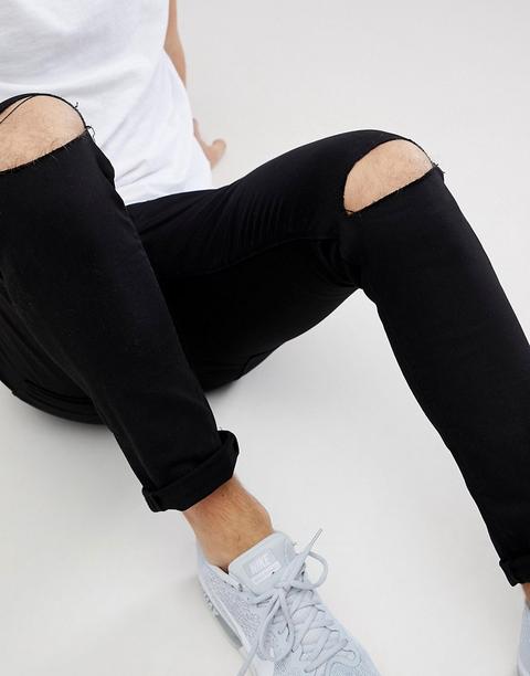 River Island - Jeans Skinny Neri Con Strappi - Nero