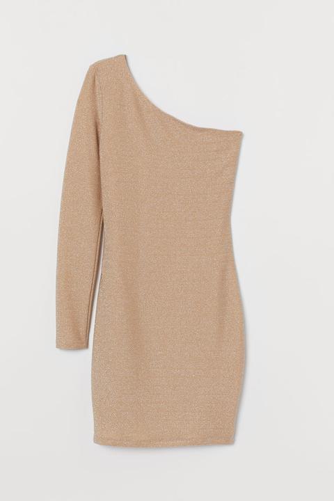 Vestido De Un Hombro - Beis