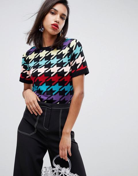 Asos Design - T-shirt In Maglia Con Motivo A Pied De Poule In Colori Accesi - Multicolore