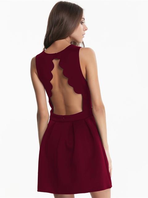 Sleeveless Backless Pleated Wine Red Dress