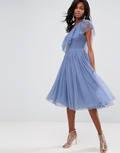 Asos - Vestito Midi Monospalla In Tulle - Blu