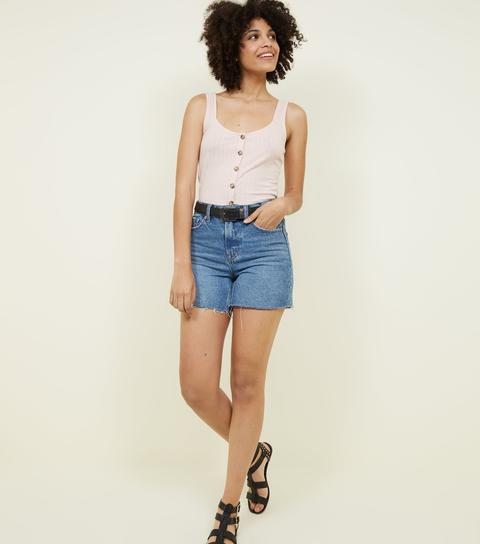 Pink Button Front Ribbed Vest New Look