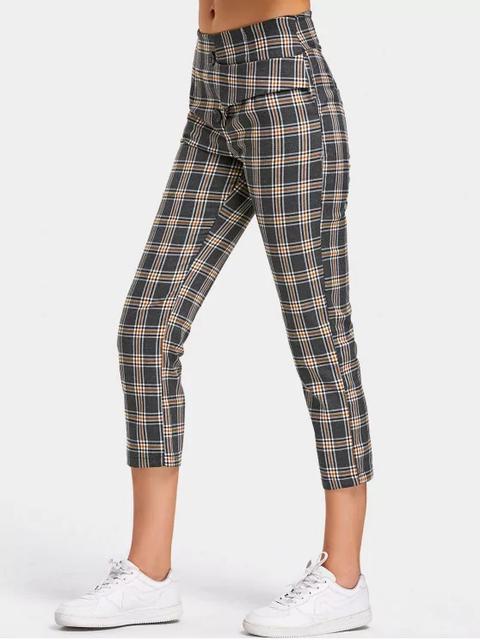 Pantalones Capri De Imitación A Cuadros Con Espalda Calada Checked