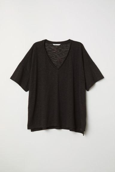 H & M - Camiseta Con Escote De Pico - Negro