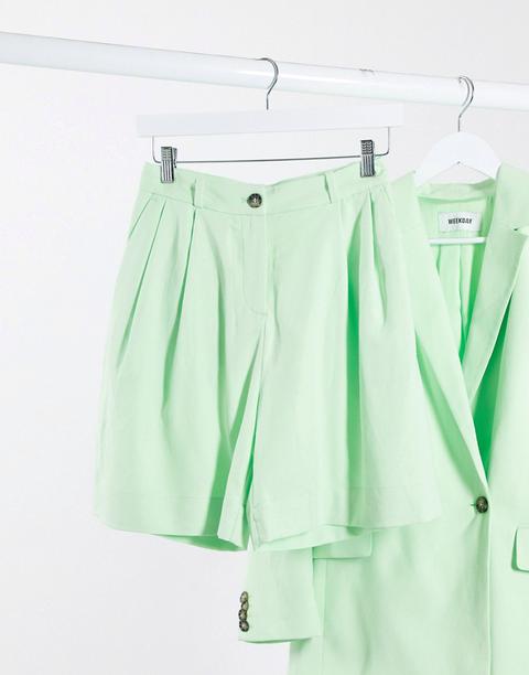 Weekday Lyon Co-ord Linen Effect City Shorts In Bright Green