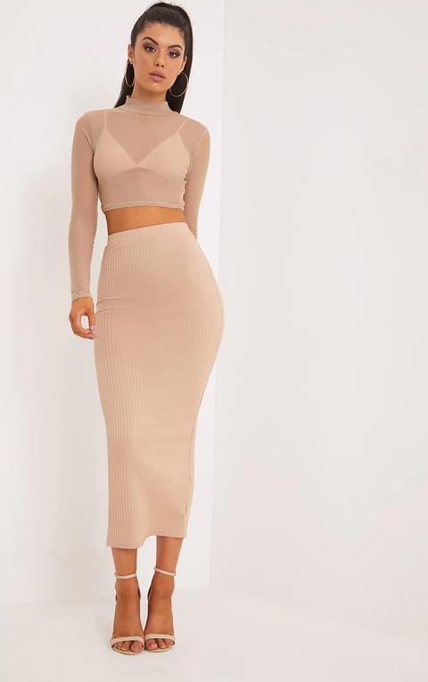 Kaira Stone Ribbed Midaxi Skirt, White