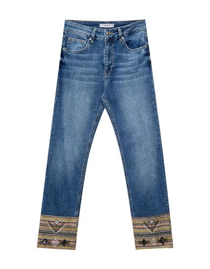 Jeans Cigarette Fit Bajo Jacquard