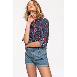 Camicia A Righe Con Rose