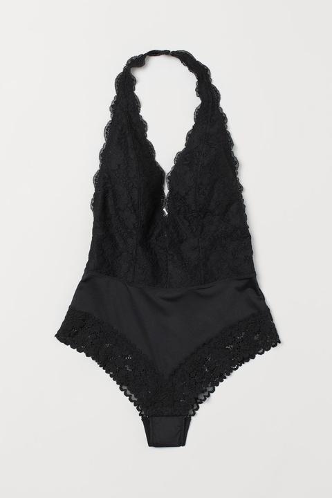 Neckholder-body Aus Spitze - Schwarz - Damen