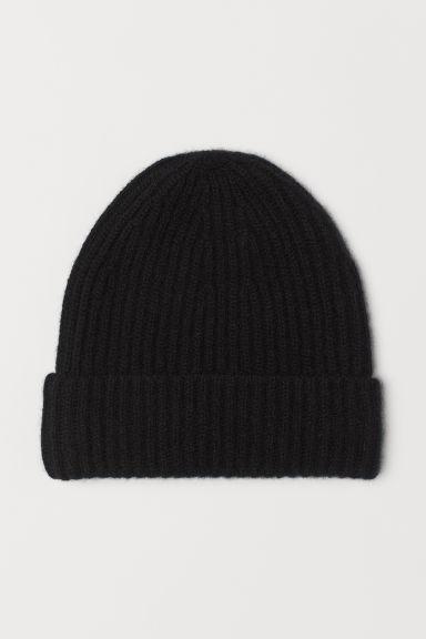 H & M - Gorro En Canalé De Cachemira - Negro