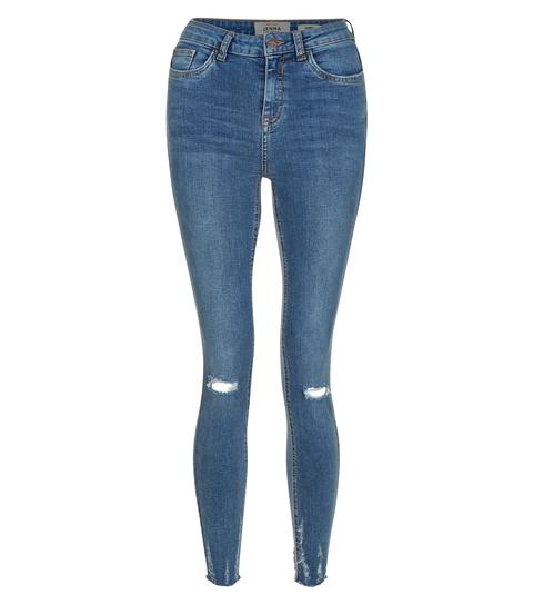 Blue Ripped Knee Distressed Hem Skinny Jenna Jeans