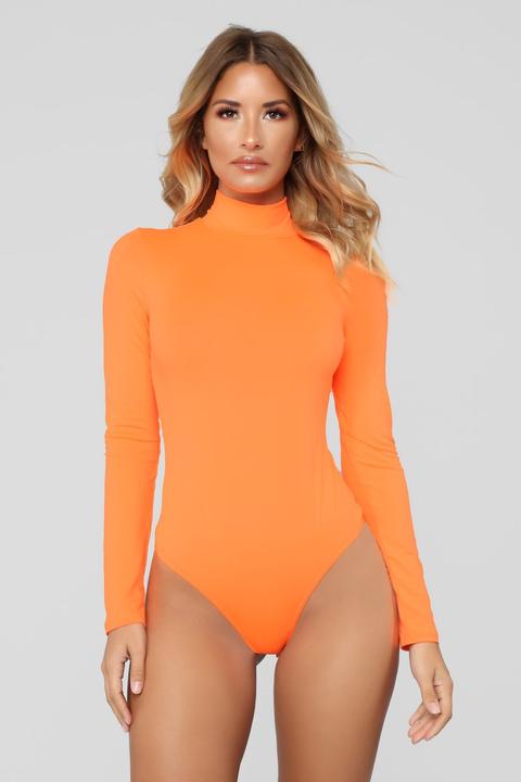 All Mocked Up Bodysuit - Neon Orange