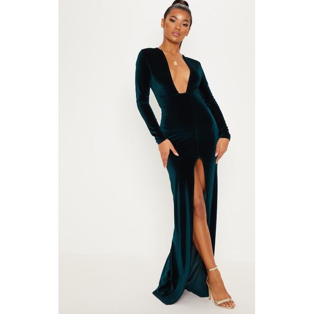 Emerald green velvet plunge 2025 split leg maxi dress