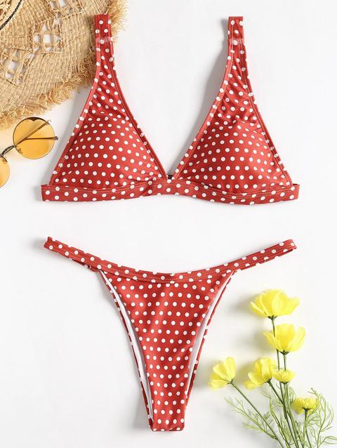 Bikini Stringato A Pois Chestnut Red