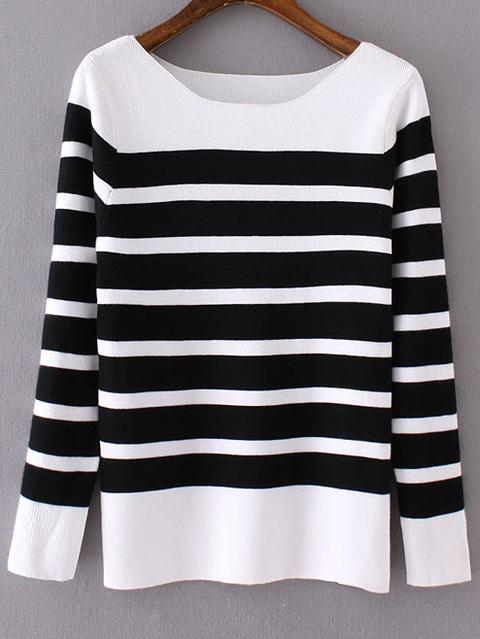 Black Square Neck Contrast Stripe Knitwear