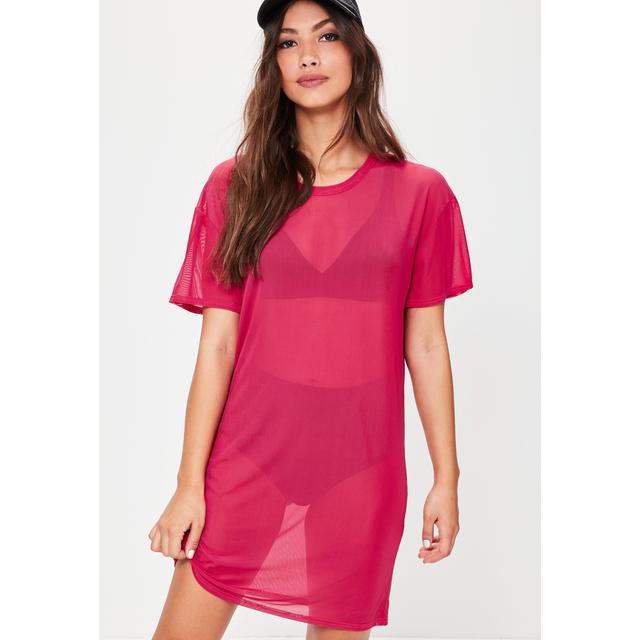 pink mesh tshirt dress