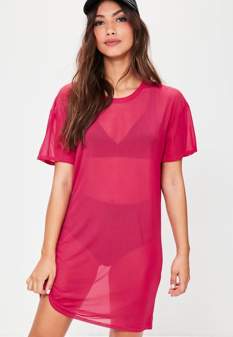 Pink Mesh T-shirt Dress