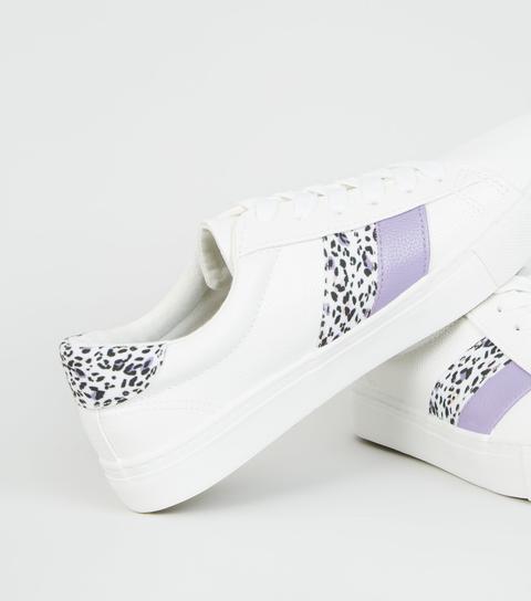 white trainers with leopard print stripe