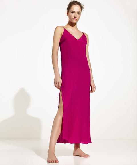 Vestido Tirantes Satinado Color: Fucsia Talla: L Material: Poliester,poliester,