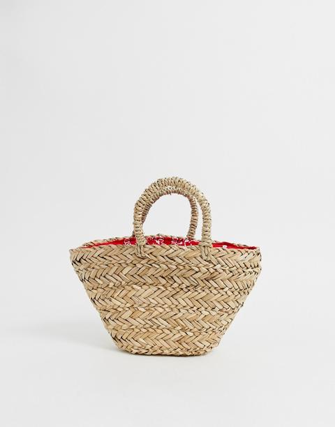 Bolso Pequeño Tipo Cesta De Paja Natural Con Forro Con Estampado De Bandana De Asos Design