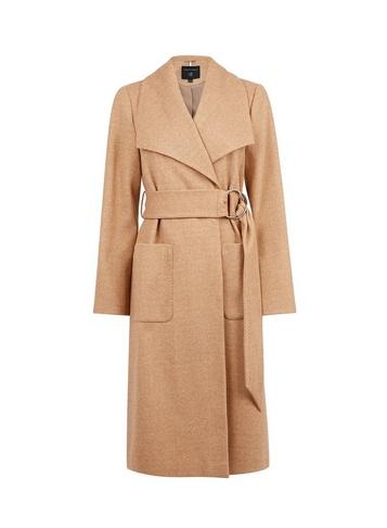 Womens Camel Twill Wrap Belted Coat - Brown, Brown