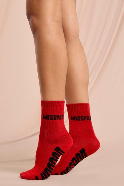 Womens Misspap Branded Socks Red