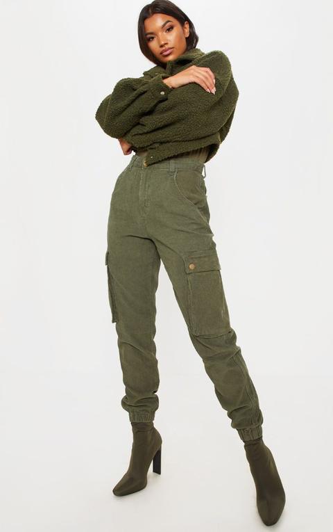 Khaki Cord Cargo Trouser, Green