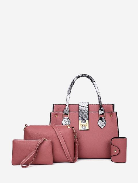 4pcs Pu Leather Simple Solid Bag Set