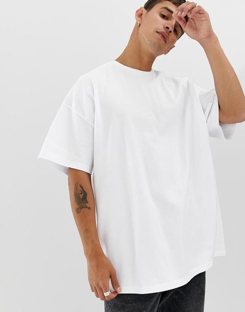 Asos Design - Weißes Oversize-t-shirt Aus Pikee - Weiß